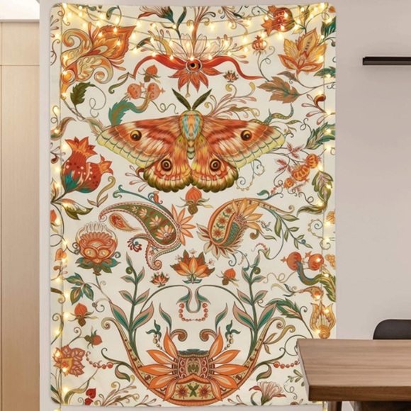 Bohemian Moth Hippie Floral Wall Tapestry Decor for Dorm/Balcony/Patio/Room - Picture 6 of 7